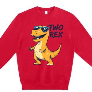 Two Rex 2nd Birthday Gifts Second Dinosaur Boy 2 Years Old Premium Crewneck Sweatshirt