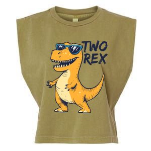 Two Rex 2nd Birthday Gifts Second Dinosaur Boy 2 Years Old Garment-Dyed Women's Muscle Tee