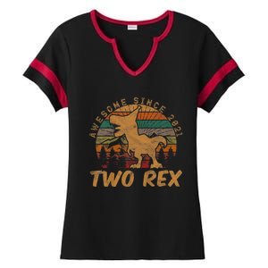 Two Rex 2nd Birthday Gifts Second Dinosaur 2 Year Old Ladies Halftime Notch Neck Tee