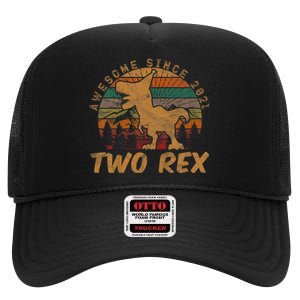 Two Rex 2nd Birthday Gifts Second Dinosaur 2 Year Old High Crown Mesh Back Trucker Hat