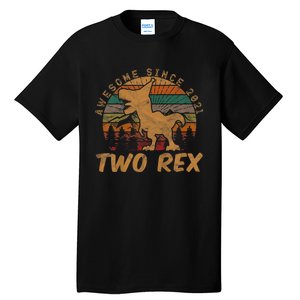 Two Rex 2nd Birthday Gifts Second Dinosaur 2 Year Old Tall T-Shirt