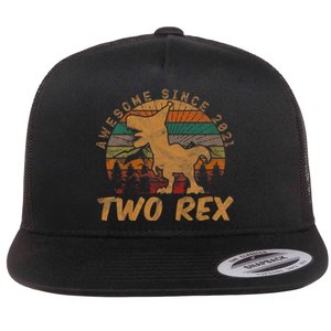 Two Rex 2nd Birthday Gifts Second Dinosaur 2 Year Old Flat Bill Trucker Hat