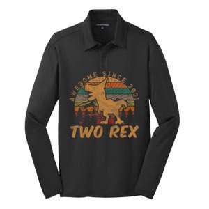 Two Rex 2nd Birthday Gifts Second Dinosaur 2 Year Old Silk Touch Performance Long Sleeve Polo