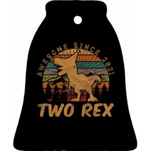 Two Rex 2nd Birthday Gifts Second Dinosaur 2 Year Old Ceramic Bell Ornament