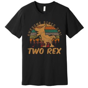 Two Rex 2nd Birthday Gifts Second Dinosaur 2 Year Old Premium T-Shirt