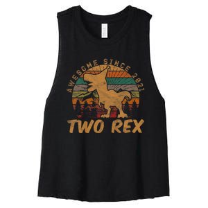 Two Rex 2nd Birthday Gifts Second Dinosaur 2 Year Old Women's Racerback Cropped Tank