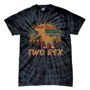 Two Rex 2nd Birthday Gifts Second Dinosaur 2 Year Old Tie-Dye T-Shirt