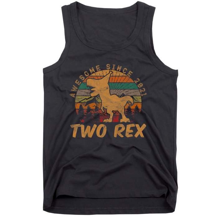 Two Rex 2nd Birthday Gifts Second Dinosaur 2 Year Old Tank Top