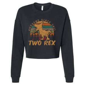 Two Rex 2nd Birthday Gifts Second Dinosaur 2 Year Old Cropped Pullover Crew