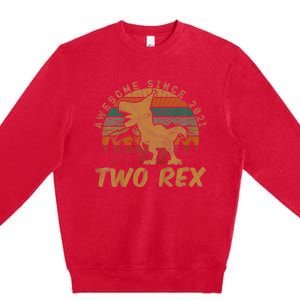 Two Rex 2nd Birthday Gifts Second Dinosaur 2 Year Old Premium Crewneck Sweatshirt