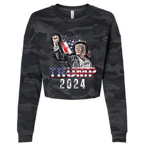 Trump Rally 2024 Trump Voting America Sketch Patriotic Cropped Pullover Crew