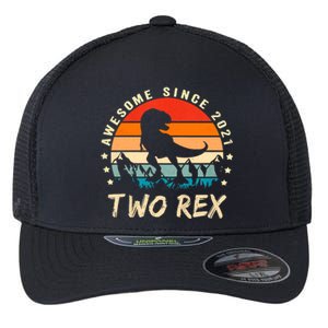 Two Rex 2nd Birthday Gift Second Dinosaur 2 Year Old Flexfit Unipanel Trucker Cap