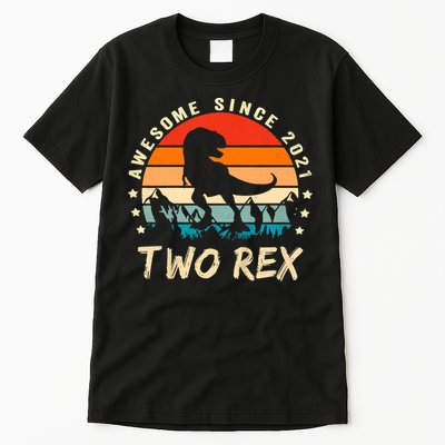 Two Rex 2nd Birthday Gift Second Dinosaur 2 Year Old Tall T-Shirt