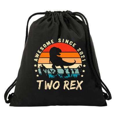 Two Rex 2nd Birthday Gift Second Dinosaur 2 Year Old Drawstring Bag