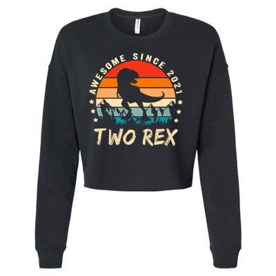 Two Rex 2nd Birthday Gift Second Dinosaur 2 Year Old Cropped Pullover Crew