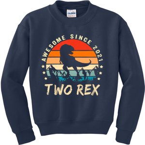 Two Rex 2nd Birthday Gift Second Dinosaur 2 Year Old Kids Sweatshirt