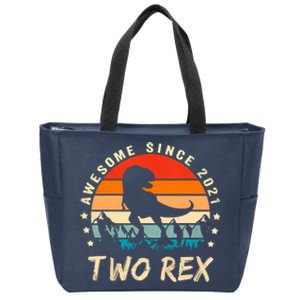 Two Rex 2nd Birthday Gift Second Dinosaur 2 Year Old Zip Tote Bag