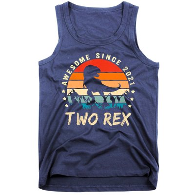 Two Rex 2nd Birthday Gift Second Dinosaur 2 Year Old Tank Top