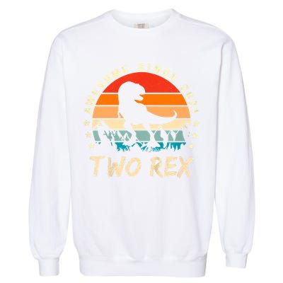 Two Rex 2nd Birthday Gift Second Dinosaur 2 Year Old Garment-Dyed Sweatshirt
