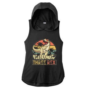 Three Rex 3rd Birthday Gifts Dinosaur 3 Year Old Ladies PosiCharge Tri-Blend Wicking Draft Hoodie Tank