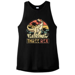 Three Rex 3rd Birthday Gifts Dinosaur 3 Year Old Ladies PosiCharge Tri-Blend Wicking Tank