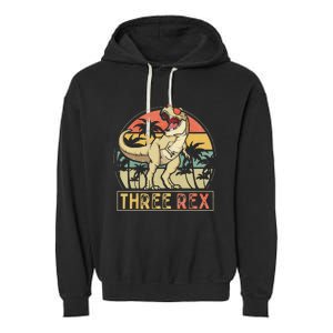 Three Rex 3rd Birthday Gifts Dinosaur 3 Year Old Garment-Dyed Fleece Hoodie