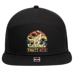 Three Rex 3rd Birthday Gifts Dinosaur 3 Year Old 7 Panel Mesh Trucker Snapback Hat