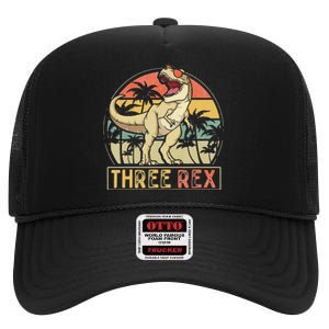 Three Rex 3rd Birthday Gifts Dinosaur 3 Year Old High Crown Mesh Back Trucker Hat