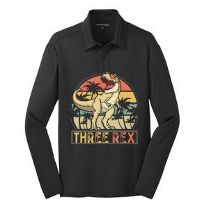 Three Rex 3rd Birthday Gifts Dinosaur 3 Year Old Silk Touch Performance Long Sleeve Polo