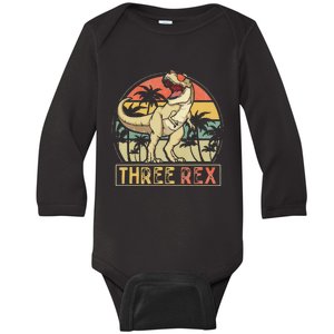 Three Rex 3rd Birthday Gifts Dinosaur 3 Year Old Baby Long Sleeve Bodysuit