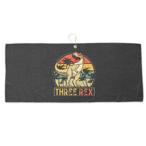 Three Rex 3rd Birthday Gifts Dinosaur 3 Year Old Large Microfiber Waffle Golf Towel