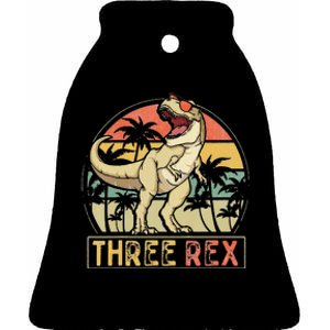 Three Rex 3rd Birthday Gifts Dinosaur 3 Year Old Ceramic Bell Ornament