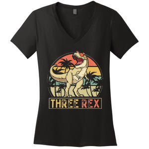 Three Rex 3rd Birthday Gifts Dinosaur 3 Year Old Women's V-Neck T-Shirt