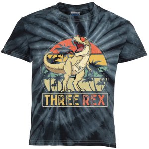 Three Rex 3rd Birthday Gifts Dinosaur 3 Year Old Kids Tie-Dye T-Shirt