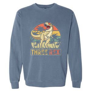 Three Rex 3rd Birthday Gifts Dinosaur 3 Year Old Garment-Dyed Sweatshirt