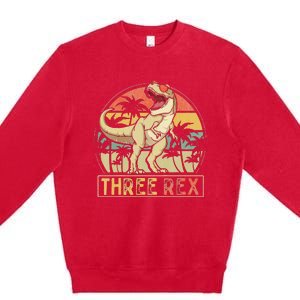 Three Rex 3rd Birthday Gifts Dinosaur 3 Year Old Premium Crewneck Sweatshirt