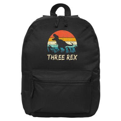 Three Rex 3rd Birthday Third Dinosaur 3 Year Old 16 in Basic Backpack