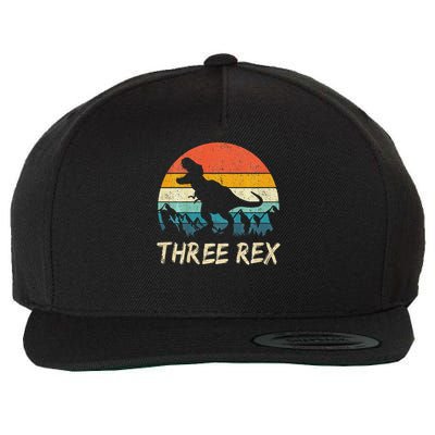 Three Rex 3rd Birthday Third Dinosaur 3 Year Old Wool Snapback Cap