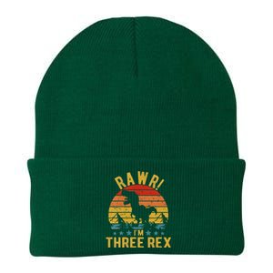 Three Rex 3rd Birthday Dinosaur 3 Year Old Rawr Knit Cap Winter Beanie