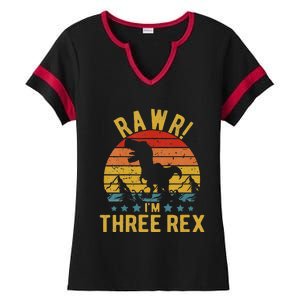 Three Rex 3rd Birthday Dinosaur 3 Year Old Rawr Ladies Halftime Notch Neck Tee