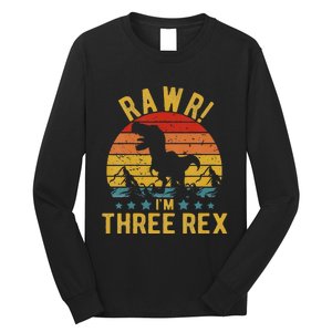 Three Rex 3rd Birthday Dinosaur 3 Year Old Rawr Long Sleeve Shirt