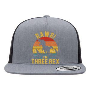 Three Rex 3rd Birthday Dinosaur 3 Year Old Rawr Flat Bill Trucker Hat