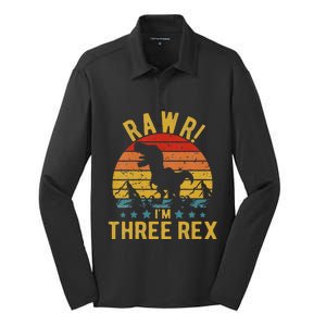 Three Rex 3rd Birthday Dinosaur 3 Year Old Rawr Silk Touch Performance Long Sleeve Polo