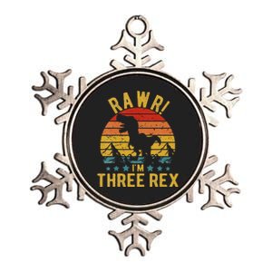 Three Rex 3rd Birthday Dinosaur 3 Year Old Rawr Metallic Star Ornament