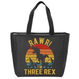 Three Rex 3rd Birthday Dinosaur 3 Year Old Rawr Zip Tote Bag