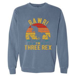 Three Rex 3rd Birthday Dinosaur 3 Year Old Rawr Garment-Dyed Sweatshirt