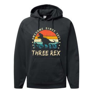 Three Rex 3rd Birthday Third Dinosaur 3 Year Old Performance Fleece Hoodie