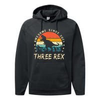 Three Rex 3rd Birthday Third Dinosaur 3 Year Old Performance Fleece Hoodie