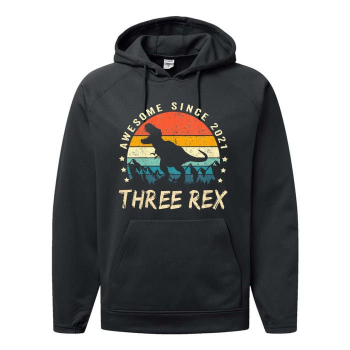 Three Rex 3rd Birthday Third Dinosaur 3 Year Old Performance Fleece Hoodie