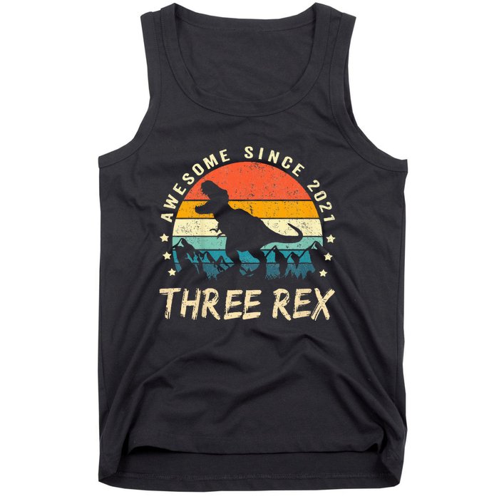 Three Rex 3rd Birthday Third Dinosaur 3 Year Old Tank Top